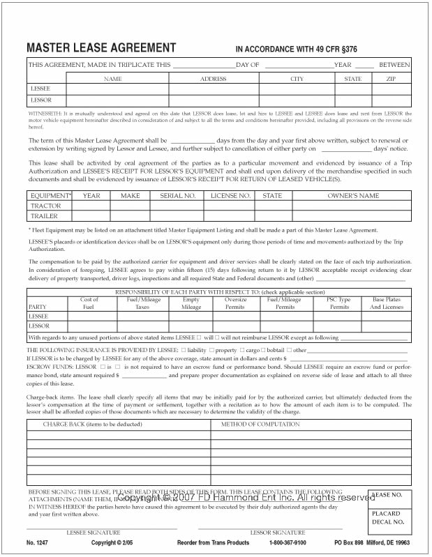 trailer lease agreement master lease agreement no 1247 printable 