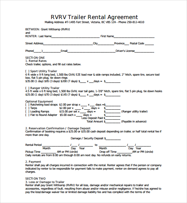 trailer lease agreement trailer lease agreement form 