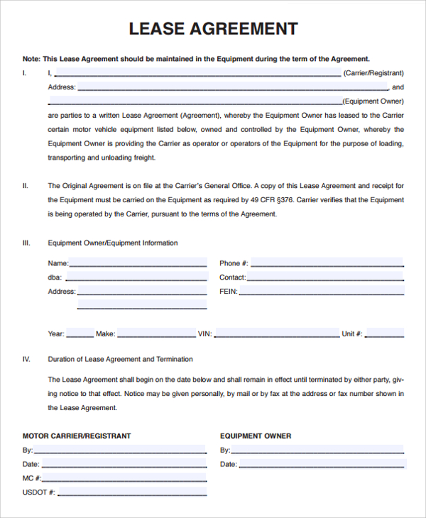 15+ Owner Operator Lease Agreements – Word, PDF | Sample Templates