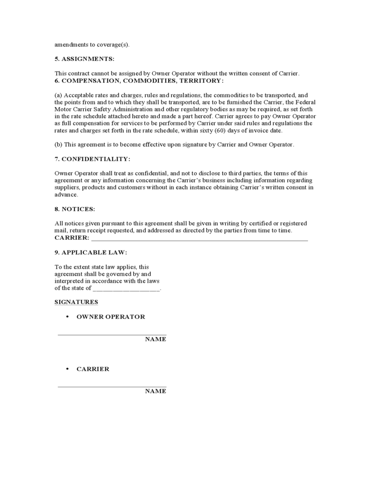trucking company lease agreement template sample owner operator 