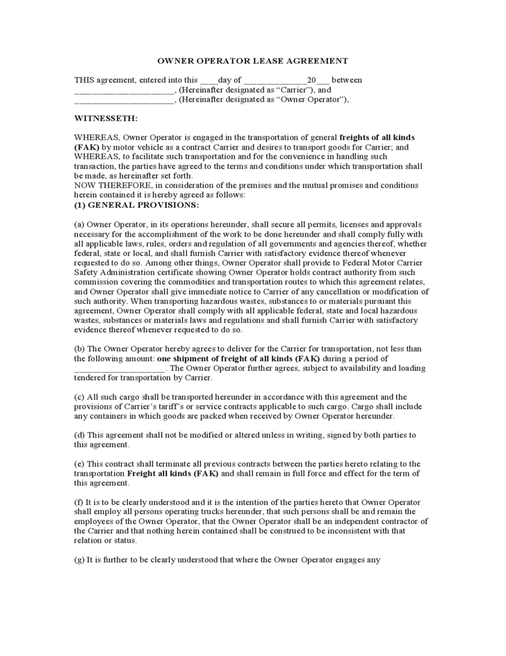 trucking company lease agreement template lease agreement fresh 
