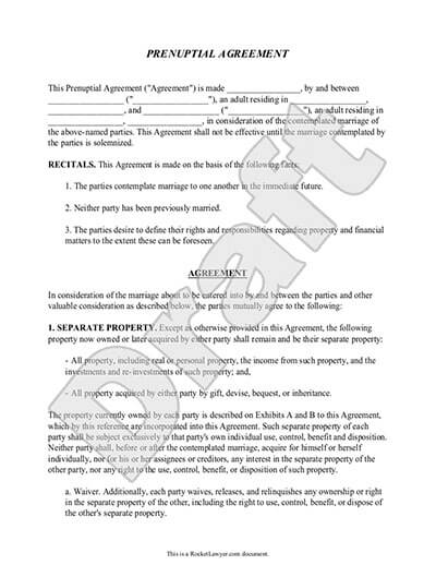Prenuptial Agreement Form | Prenup Template | Rocket Lawyer