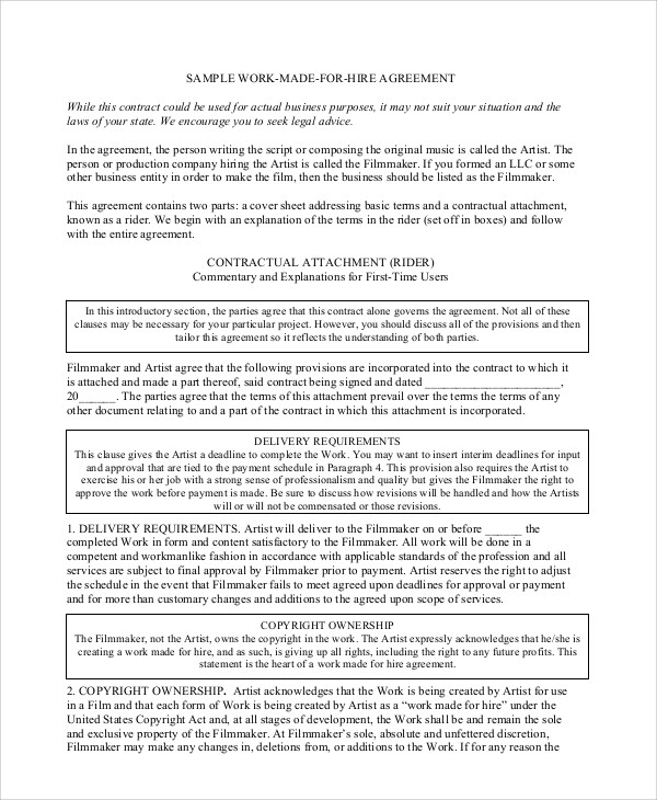 film work for hire agreement template work for hire agreement 