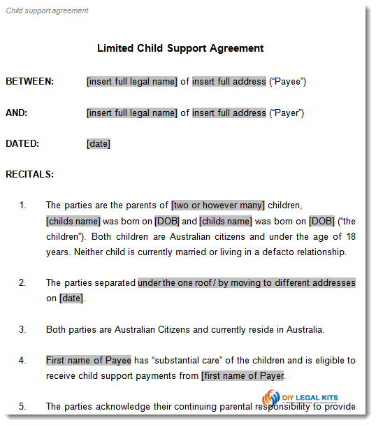 Child Support and Parenting Plan Agreement Template